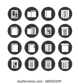 book and document icon set in circle buttons