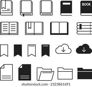 book, document line icon set of vector