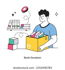 Vector de concepto abstracto de donación de libros en una ilustración bursátil de estilo plano