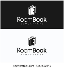 book door logo combination design template. Knowledge room book logo with creative open door Vector silhouette