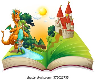 Imagination Concept Open Book Rocket Castle Stock Vector (Royalty Free ...