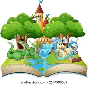 Book with dragon and knigt illustration