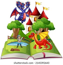 Book with dragon and knigt illustration