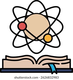 A book with a drawing of a book and a circle with three balls in it. The circle is labeled "science" and the book is open to a page with the word "science" on it