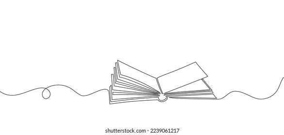 The book is drawn with one line. Modern outline doodles of an open book. Vector illustration