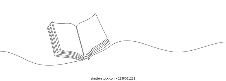 The book is drawn with one line. Modern outline doodles of an open book. Vector illustration