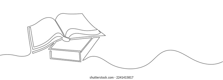 The book is drawn with one line. Modern outline doodles of an open book. Vector illustration