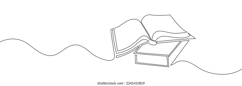 The book is drawn with one line. Modern outline doodles of an open book. Vector illustration