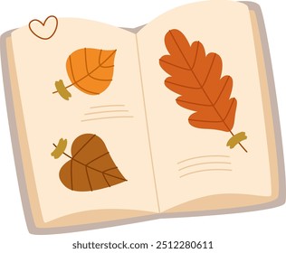 Book With Dry Glued Leaves Vector Illustration