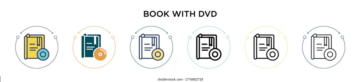 Book with dvd icon in filled, thin line, outline and stroke style. Vector illustration of two colored and black book with dvd vector icons designs can be used for mobile, ui, web