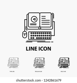 book, ebook, interactive, mobile, video Icon in Thin, Regular and Bold Line Style. Vector illustration