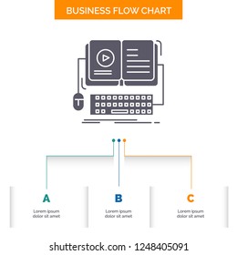 book, ebook, interactive, mobile, video Business Flow Chart Design with 3 Steps. Glyph Icon For Presentation Background Template Place for text.