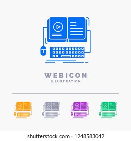book, ebook, interactive, mobile, video 5 Color Glyph Web Icon Template isolated on white. Vector illustration