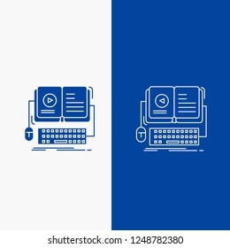 book, ebook, interactive, mobile, video Line and Glyph web Button in Blue color Vertical Banner for UI and UX, website or mobile application