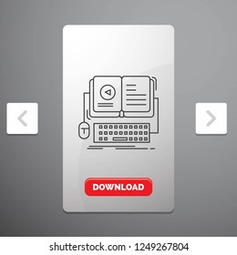 book, ebook, interactive, mobile, video Line Icon in Carousal Pagination Slider Design & Red Download Button