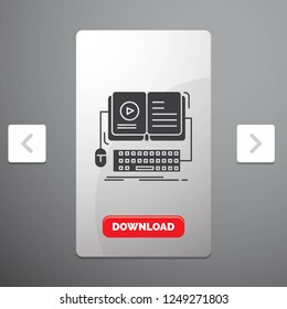 book, ebook, interactive, mobile, video Glyph Icon in Carousal Pagination Slider Design & Red Download Button