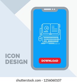 book, ebook, interactive, mobile, video Line Icon in Mobile for Download Page