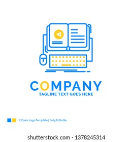 book, ebook, interactive, mobile, video Blue Yellow Business Logo template. Creative Design Template Place for Tagline.