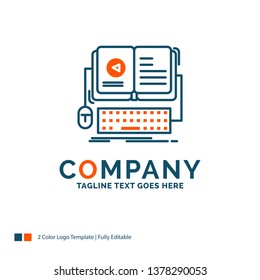 book, ebook, interactive, mobile, video Logo Design. Blue and Orange Brand Name Design. Place for Tagline. Business Logo template.
