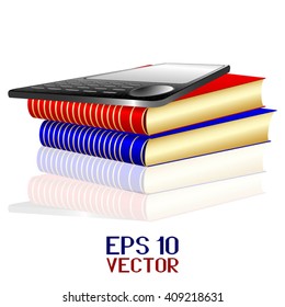 Book and eBook for World Book Day. 23th April. Image with Reflection Isolated on White Background. Vector Illustration