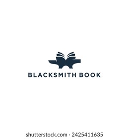 Educación del libro con la ilustración vectorial del diseño del logotipo de Blacksmith Forge