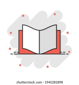 Book education icon in comic style. Literature magazine vector cartoon illustration pictogram. Book paper business concept splash effect.