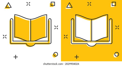 Book education icon in comic style. Literature magazine vector cartoon illustration pictogram. Book paper business concept splash effect.
