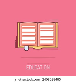 Book education icon in comic style. Literature magazine vector cartoon illustration pictogram. Book paper business concept splash effect.