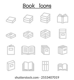 Book  Education icon set in thin line style