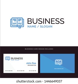 Book, Education, Knowledge Blue Business logo and Business Card Template. Front and Back Design