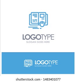 Book, Education, Knowledge, Mouse Blue outLine Logo with place for tagline