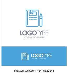 Book, Education, Knowledge, Pencil Blue outLine Logo with place for tagline