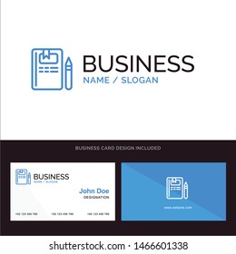 Book, Education, Knowledge, Pencil Blue Business logo and Business Card Template. Front and Back Design. Vector Icon Template background