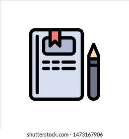 Book, Education, Knowledge, Pencil  Flat Color Icon. Vector icon banner Template