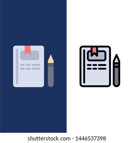 Book, Education, Knowledge, Pencil  Icons. Flat and Line Filled Icon Set Vector Blue Background