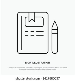 Book, Education, Knowledge, Pencil Line Icon Vector