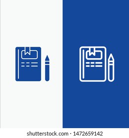 Book, Education, Knowledge, Pencil Line and Glyph Solid icon Blue banner Line and Glyph Solid icon Blue banner