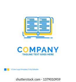 book, education, lesson, study Blue Yellow Business Logo template. Creative Design Template Place for Tagline.