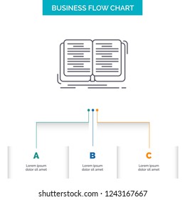 book, education, lesson, study Business Flow Chart Design with 3 Steps. Line Icon For Presentation Background Template Place for text