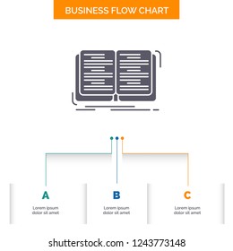 book, education, lesson, study Business Flow Chart Design with 3 Steps. Glyph Icon For Presentation Background Template Place for text.