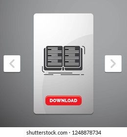 book, education, lesson, study Glyph Icon in Carousal Pagination Slider Design & Red Download Button