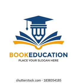 Book education vector logo template. This design use pencil and student symbol. Suitable for learn.