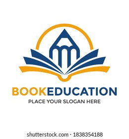 Book education vector logo template. This design use pencil and student symbol. Suitable for learn.