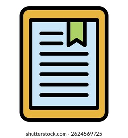 Ícone do livro no leitor eletrônico. Livro de tópicos em leitor eletrônico ícone vetorial cor plana isolado