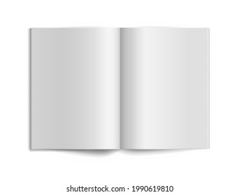 Book empty mockup. Paper sheet. Open magazine journal or fold catalog template, office stationery, 3d realistic isolated object top view. Advertising brochure vector isolated illustration