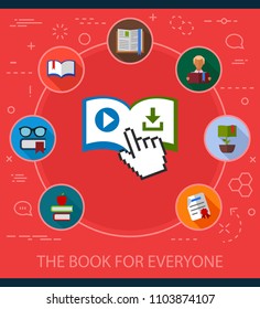 The book for everyone flat icons concept. Vector illustration. Element template for design.