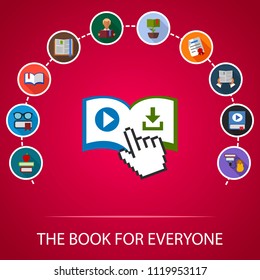 The book for everyone flat icons concept. Vector illustration. Element template for design.