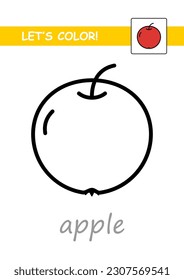 Сoloring book with example for toddlers, fruits and berries, apple, thick outline. Vector illustration isolated on white background