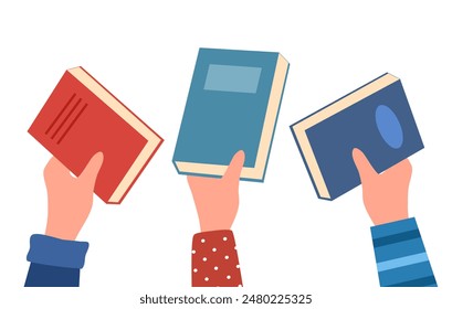 Book exchange or knowledge sharing vector illustration. Education and knowledge concept. Swap literature event, library day. Book club.