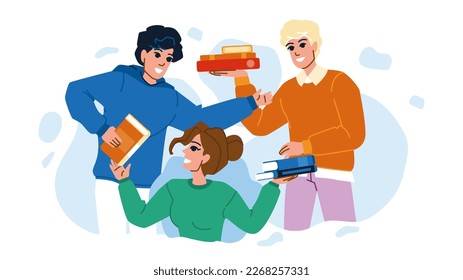 book exchange vector. education student, knowledge library, person woman, literature book exchange character. people flat cartoon illustration